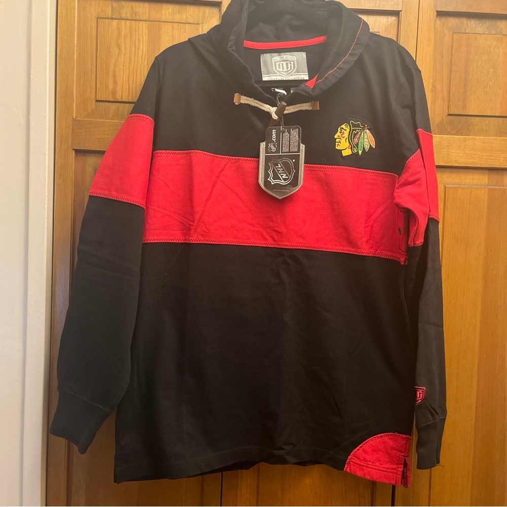 Chicago Blackhawks Hockey Men’s Red & Black Rugby Polo Shirt Small S